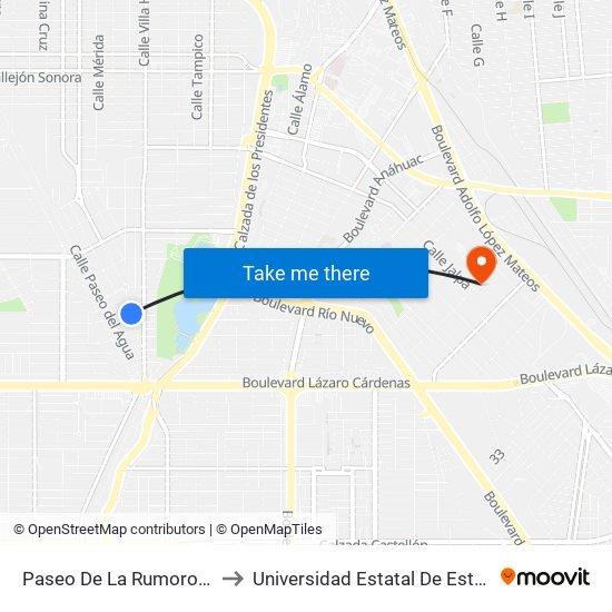 Paseo De La Rumorosa / Del Granizo to Universidad Estatal De Estudios Pedagogicos map