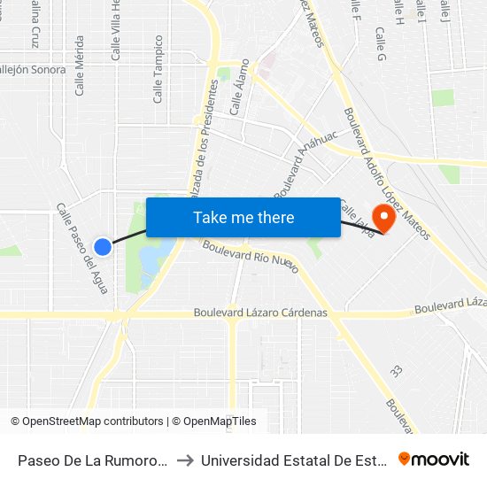 Paseo De La Rumorosa / Del Arcoiris to Universidad Estatal De Estudios Pedagogicos map