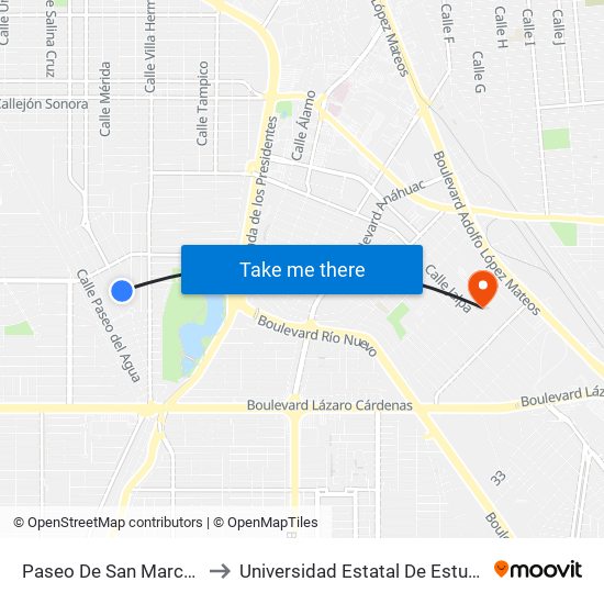 Paseo De San Marcos / De La Luz to Universidad Estatal De Estudios Pedagogicos map
