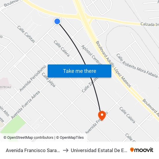 Avenida Francisco Sarabia / Apóstol Central to Universidad Estatal De Estudios Pedagogicos map