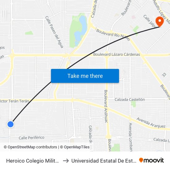 Heroico Colegio Militar / Pedro García to Universidad Estatal De Estudios Pedagogicos map