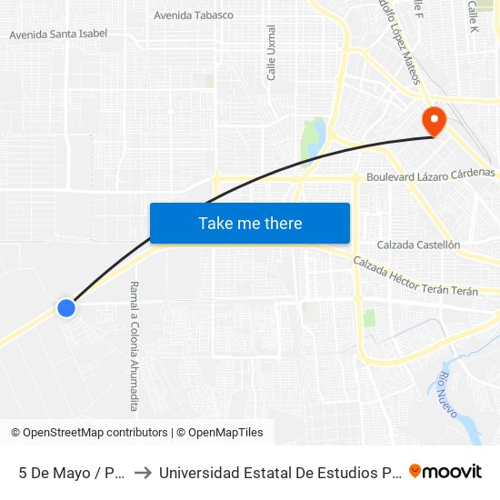 5 De Mayo / Primera to Universidad Estatal De Estudios Pedagogicos map