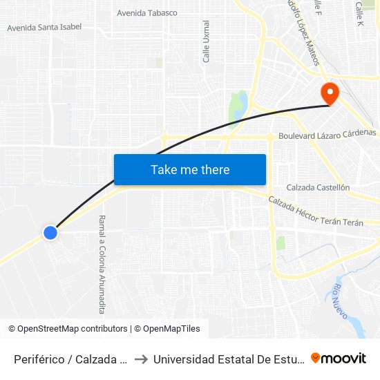 Periférico / Calzada Esteban Cantú to Universidad Estatal De Estudios Pedagogicos map