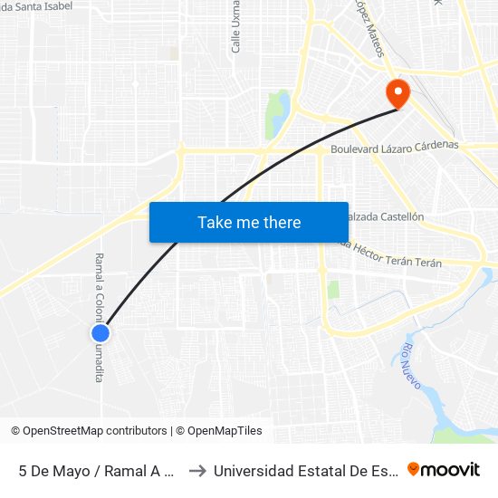 5 De Mayo / Ramal A Colonia Ahumadita to Universidad Estatal De Estudios Pedagogicos map