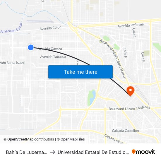 Bahía De Lucerna / Oaxaca to Universidad Estatal De Estudios Pedagogicos map