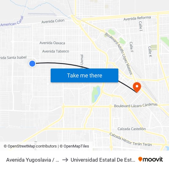 Avenida Yugoslavia / Reforma Agraria to Universidad Estatal De Estudios Pedagogicos map