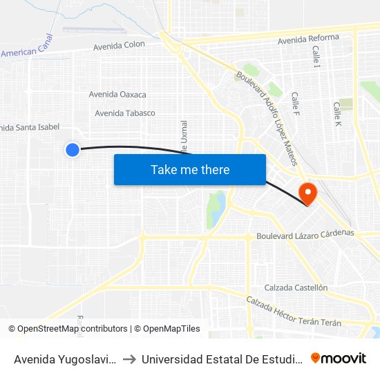 Avenida Yugoslavia / Uganda to Universidad Estatal De Estudios Pedagogicos map