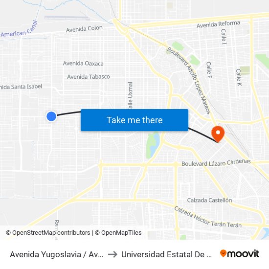 Avenida Yugoslavia / Avenida Checoslovaquia to Universidad Estatal De Estudios Pedagogicos map