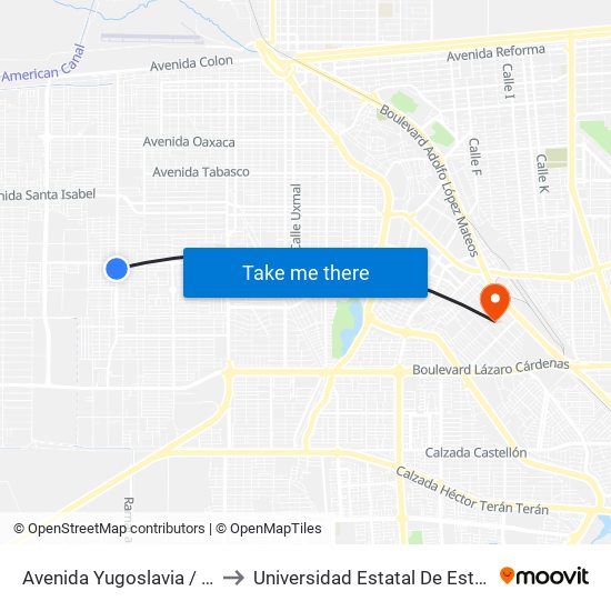Avenida Yugoslavia / Avenida España to Universidad Estatal De Estudios Pedagogicos map