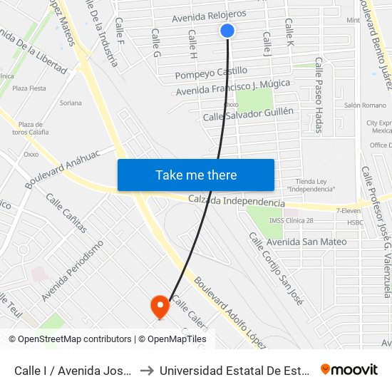 Calle I / Avenida José Sánchez Islas to Universidad Estatal De Estudios Pedagogicos map