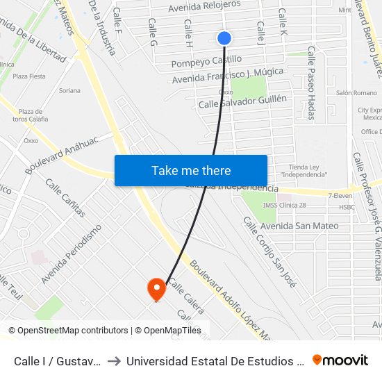 Calle I / Gustavo Otelo to Universidad Estatal De Estudios Pedagogicos map