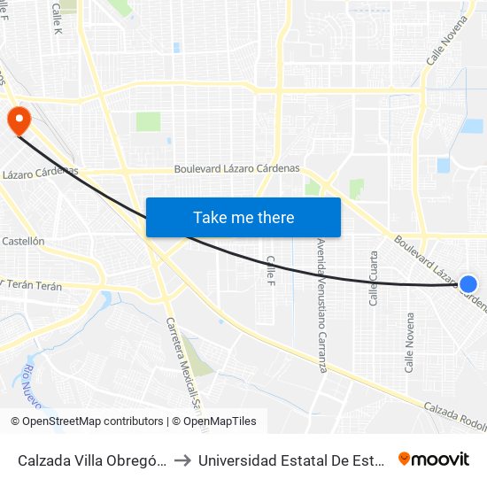 Calzada Villa Obregón / Villa Cortés to Universidad Estatal De Estudios Pedagogicos map