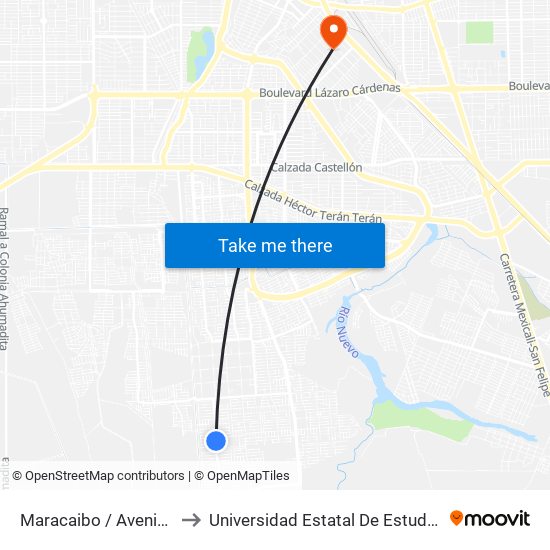 Maracaibo / Avenida Burguete to Universidad Estatal De Estudios Pedagogicos map