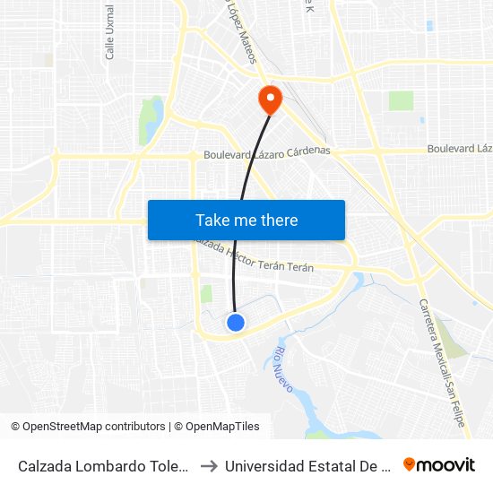 Calzada Lombardo Toledano / Catanzaro Norte to Universidad Estatal De Estudios Pedagogicos map