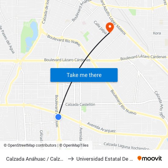 Calzada Anáhuac / Calzada Héctor Terán Terán to Universidad Estatal De Estudios Pedagogicos map