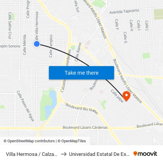 Villa Hermosa / Calzada Independencia to Universidad Estatal De Estudios Pedagogicos map