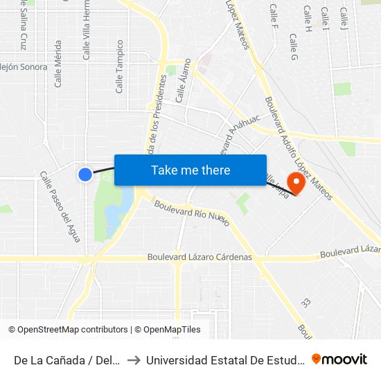 De La Cañada / Del Bosque Sur to Universidad Estatal De Estudios Pedagogicos map