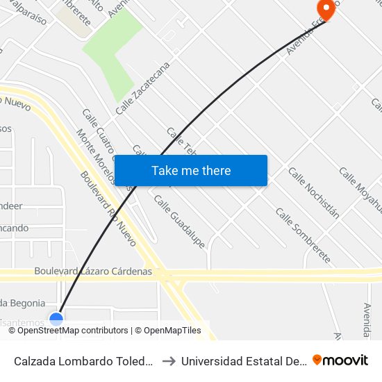 Calzada Lombardo Toledano / Avenida Crisantemos to Universidad Estatal De Estudios Pedagogicos map