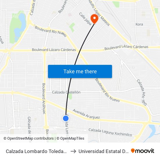 Calzada Lombardo Toledano / Avenida Hacienda Del Real to Universidad Estatal De Estudios Pedagogicos map