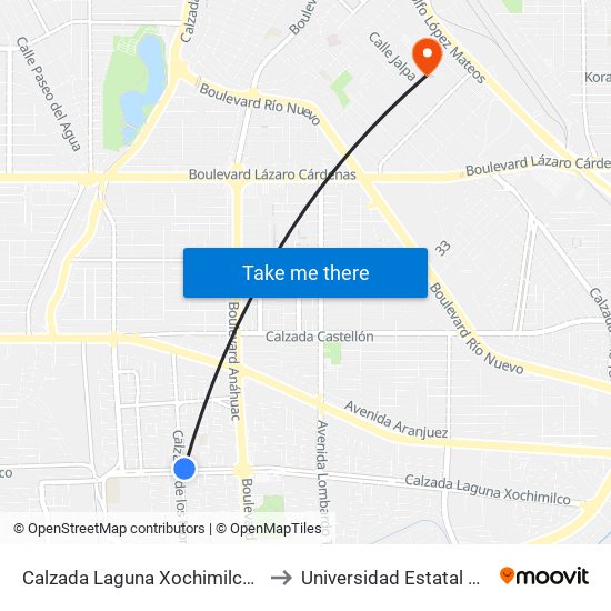 Calzada Laguna Xochimilco / Boulevard De Los Monarcas to Universidad Estatal De Estudios Pedagogicos map