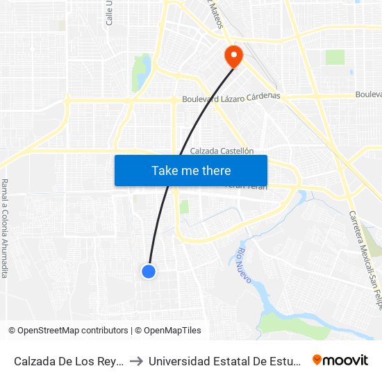 Calzada De Los Reyes / Primera to Universidad Estatal De Estudios Pedagogicos map