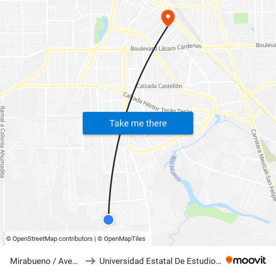 Mirabueno / Avenida Bolea to Universidad Estatal De Estudios Pedagogicos map
