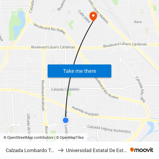 Calzada Lombardo Toledano / Coapa to Universidad Estatal De Estudios Pedagogicos map