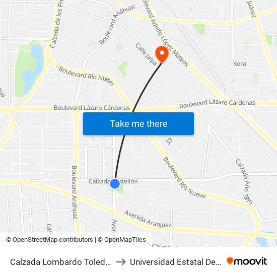 Calzada Lombardo Toledano / Avenida José Rubio to Universidad Estatal De Estudios Pedagogicos map