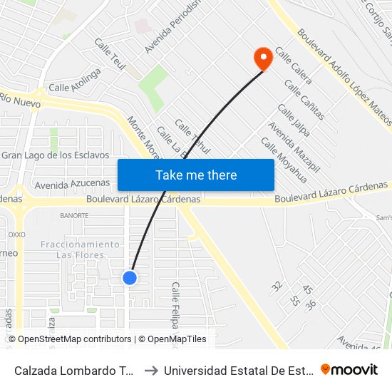 Calzada Lombardo Toledano / Orozco to Universidad Estatal De Estudios Pedagogicos map
