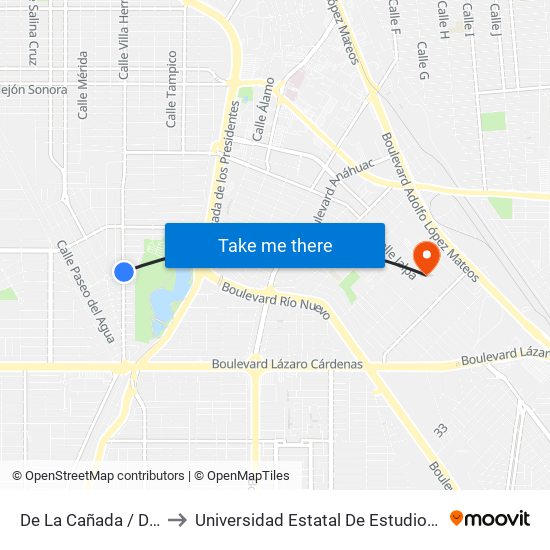 De La Cañada / Del Arroyo to Universidad Estatal De Estudios Pedagogicos map