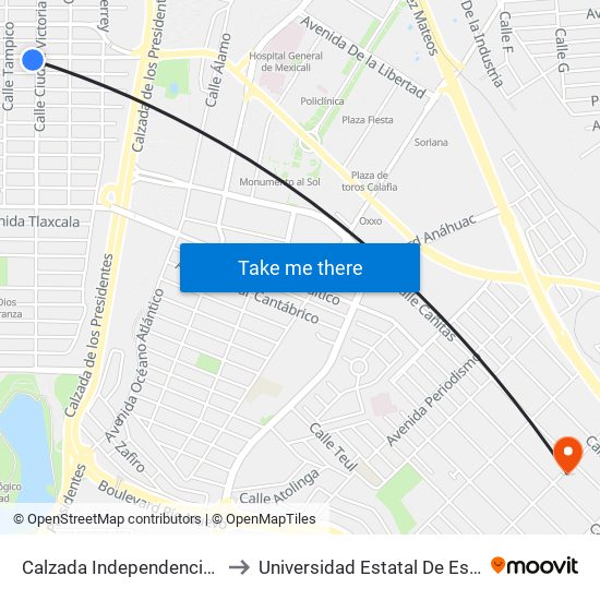 Calzada Independencia / Ciudad Victoria to Universidad Estatal De Estudios Pedagogicos map