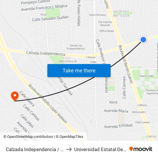 Calzada Independencia / María Rodríguez Del Toro to Universidad Estatal De Estudios Pedagogicos map