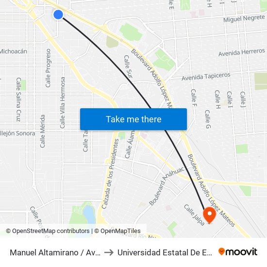 Manuel Altamirano / Avenida Benito Juárez to Universidad Estatal De Estudios Pedagogicos map