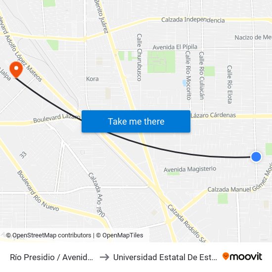 Río Presidio / Avenida Constituyentes to Universidad Estatal De Estudios Pedagogicos map