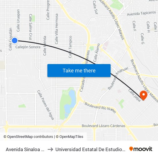 Avenida Sinaloa / Morelia to Universidad Estatal De Estudios Pedagogicos map