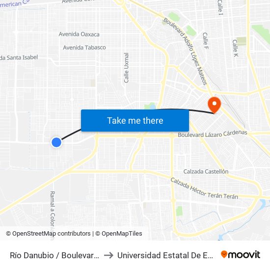 Río Danubio / Boulevard Lázaro Cárdenas to Universidad Estatal De Estudios Pedagogicos map