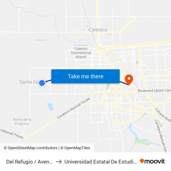 Del Refugio / Avenida Saturno to Universidad Estatal De Estudios Pedagogicos map