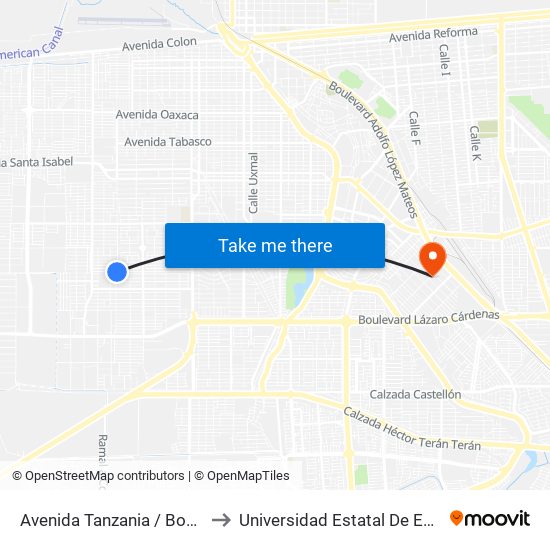 Avenida Tanzania / Boulevard Luis Álvarez to Universidad Estatal De Estudios Pedagogicos map