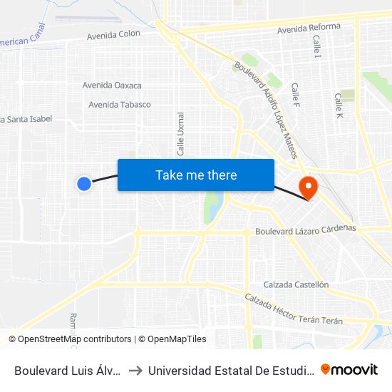 Boulevard Luis Álvarez / Kenia to Universidad Estatal De Estudios Pedagogicos map