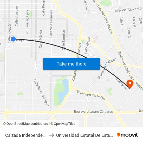 Calzada Independencia / Morelia to Universidad Estatal De Estudios Pedagogicos map
