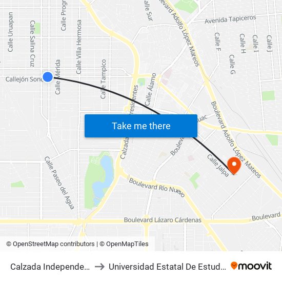 Calzada Independencia / Uxmal to Universidad Estatal De Estudios Pedagogicos map