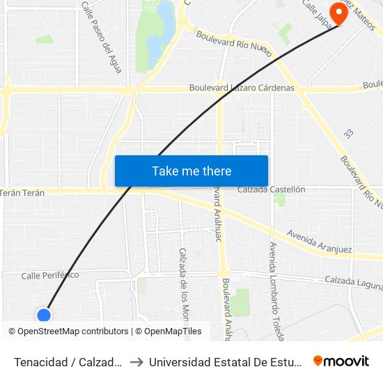 Tenacidad / Calzada Del Castillo to Universidad Estatal De Estudios Pedagogicos map