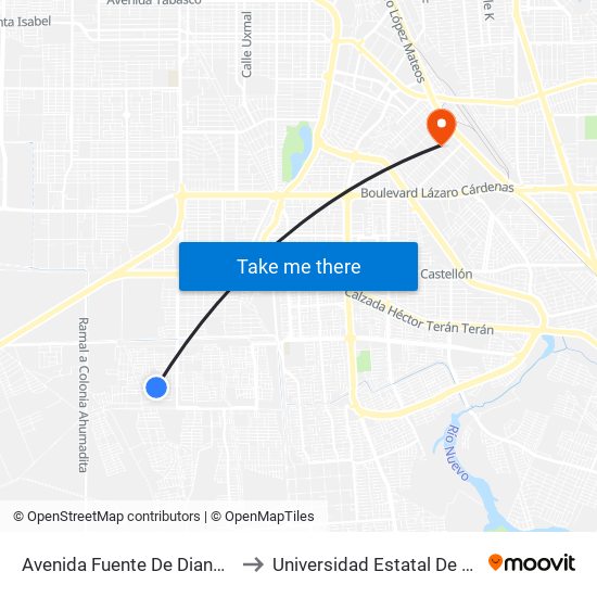 Avenida Fuente De Diana / Fuente De La Alegría to Universidad Estatal De Estudios Pedagogicos map