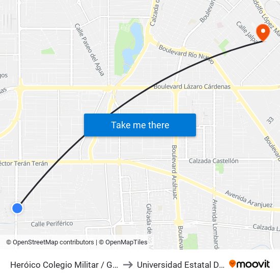 Heróico Colegio Militar / General Manuel De Mier Y Terán to Universidad Estatal De Estudios Pedagogicos map