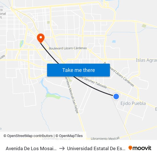 Avenida De Los Mosaicos / De Conchas to Universidad Estatal De Estudios Pedagogicos map