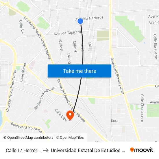 Calle I / Herreros Sur to Universidad Estatal De Estudios Pedagogicos map