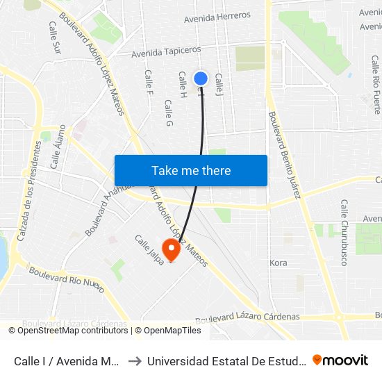 Calle I / Avenida Madereros Sur to Universidad Estatal De Estudios Pedagogicos map