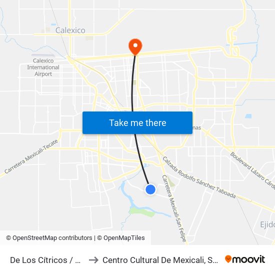 De Los Cítricos / Diego Álvarez to Centro Cultural De Mexicali, Seminario Diocesano map