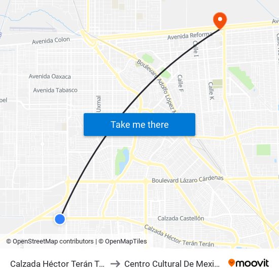 Calzada Héctor Terán Terán / Juan Pablo Anaya to Centro Cultural De Mexicali, Seminario Diocesano map
