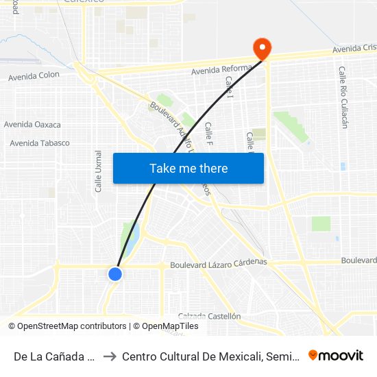 De La Cañada / Nayarit to Centro Cultural De Mexicali, Seminario Diocesano map